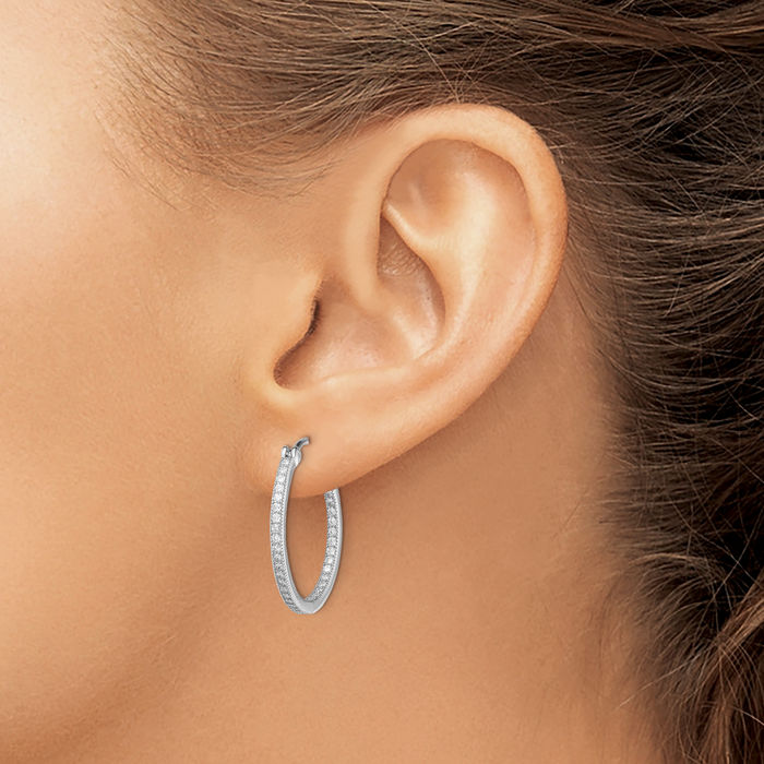 925 Sterling Silver Cubic Zirconia CZ Medium Hoop Earrings