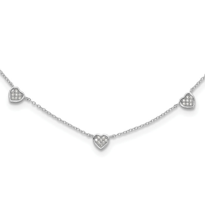 925 Sterling Silver Cubic Zirconia CZ Heart Chain Necklace