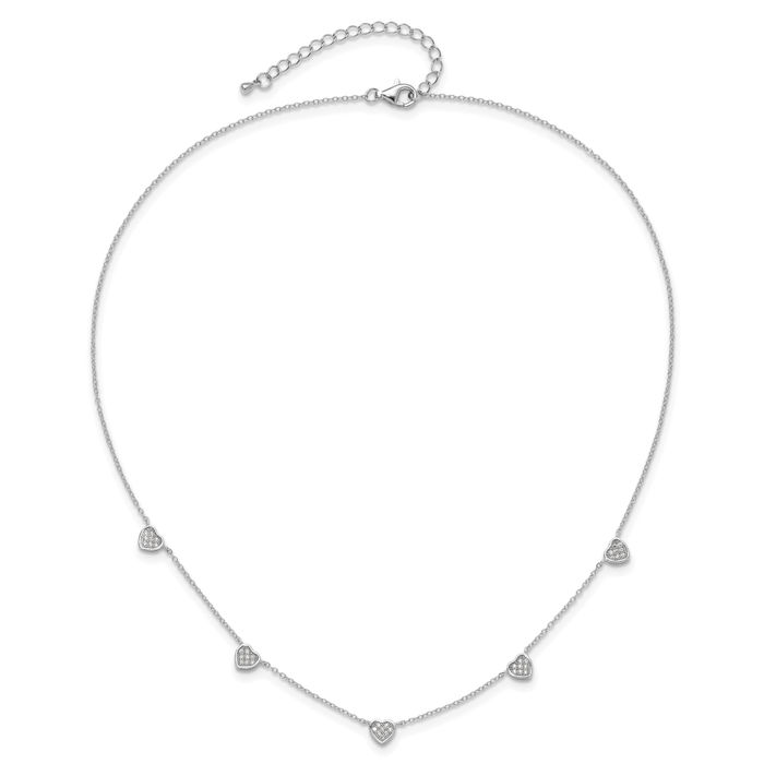 925 Sterling Silver Cubic Zirconia CZ Heart Chain Necklace