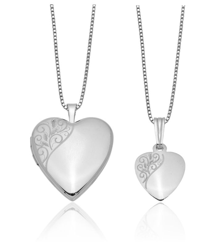 925 Sterling Silver Mother Daughter Personalized Photo Locket Pendant Necklace Picture Charm Set