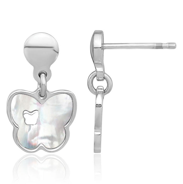 925 Sterling Silver Mother of Pearl Butterfly Wings Drop Dangle Earrings
