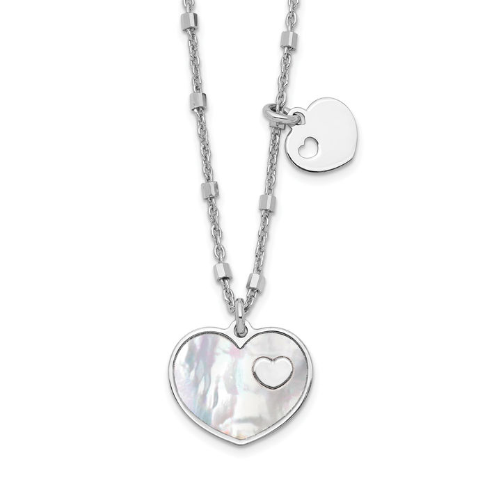 925 Sterling Silver Mother of Pearl Heart Necklace Love Pendant Friendship Charm Chain