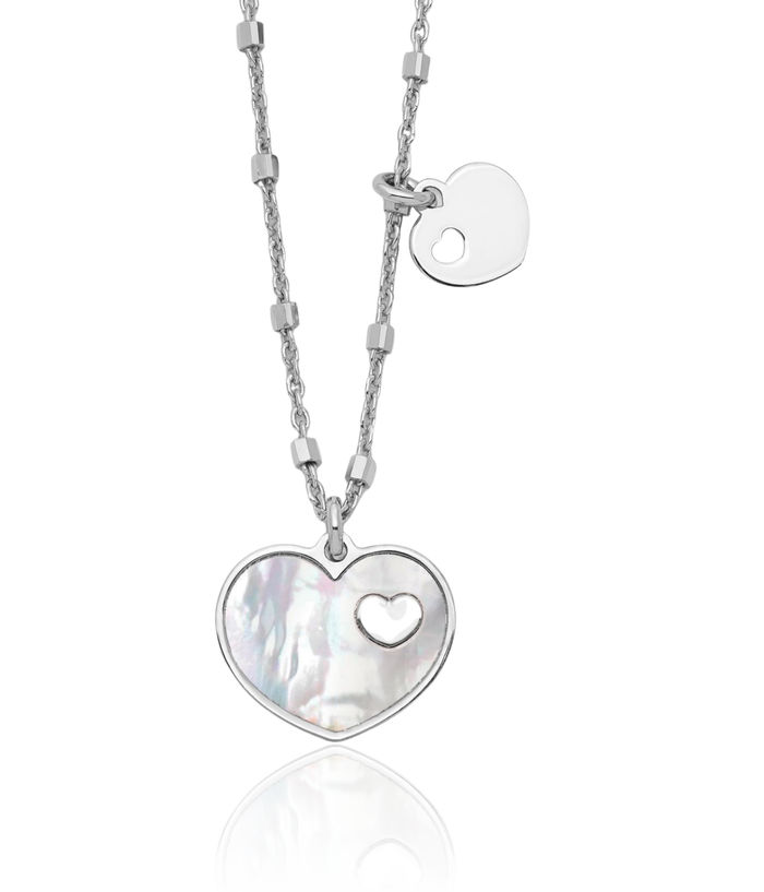 925 Sterling Silver Mother of Pearl Heart Necklace Love Pendant Friendship Charm Chain