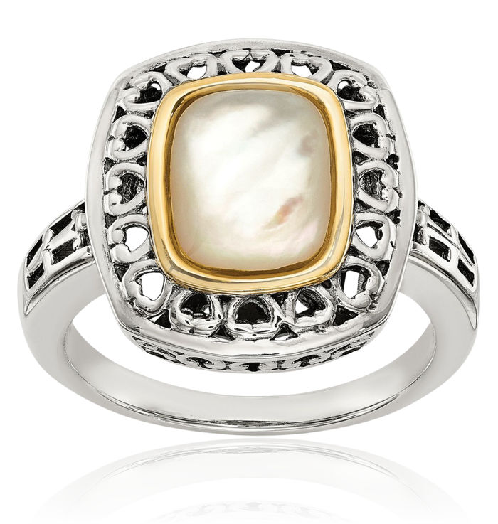 925 Sterling Silver Vintage Mother of Pearl Statement Ring