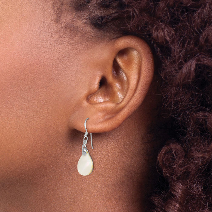 925 Sterling Silver Mother of Pearl Teardrop Drop Dangle Earrings