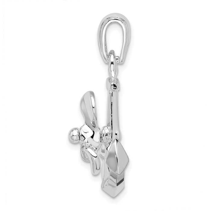 925 Sterling Silver Dangling Anchor Mariner Fishing Boat Propeller Necklace Nautical Charm Pendant