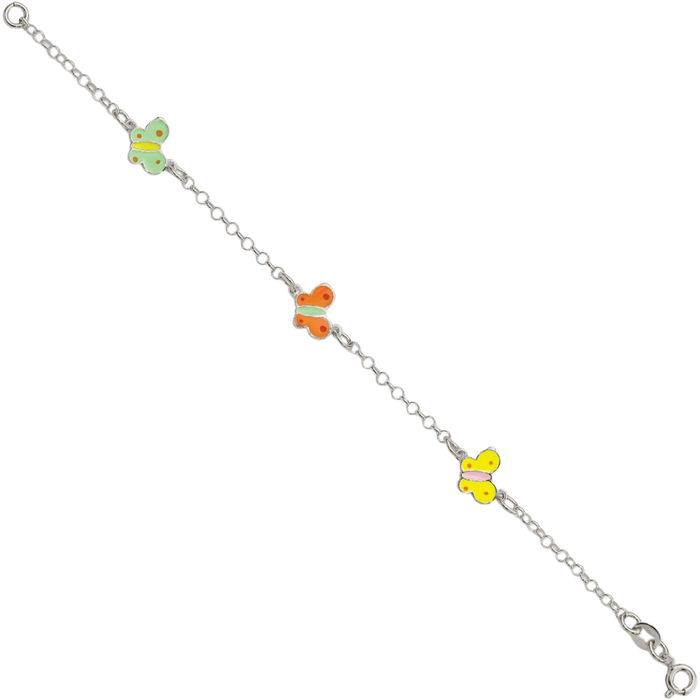 925 Sterling Silver Multi-color Butterflies Chain Charm Bracelet