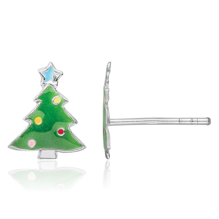 925 Sterling Silver Multi-color Christmas Tree Stud Earrings