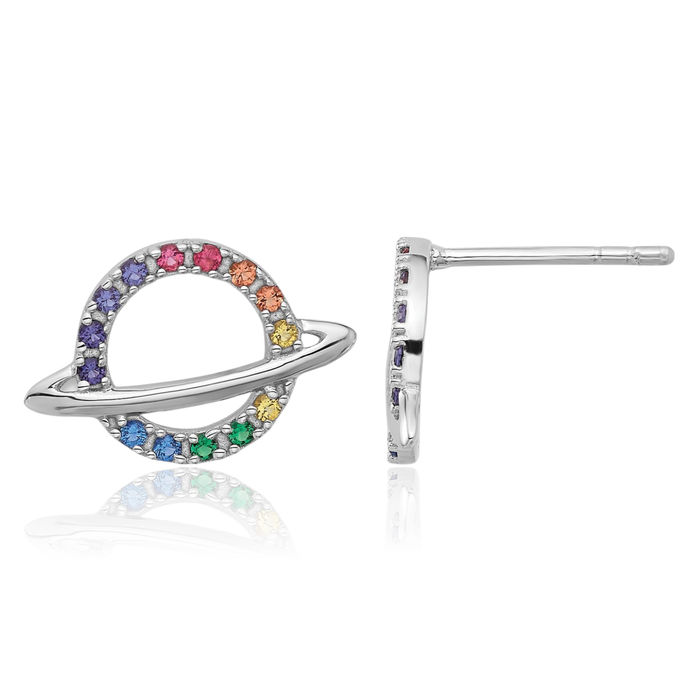 925 Sterling Silver Multi-color Rhinestone Crystals Planet Stud Earrings