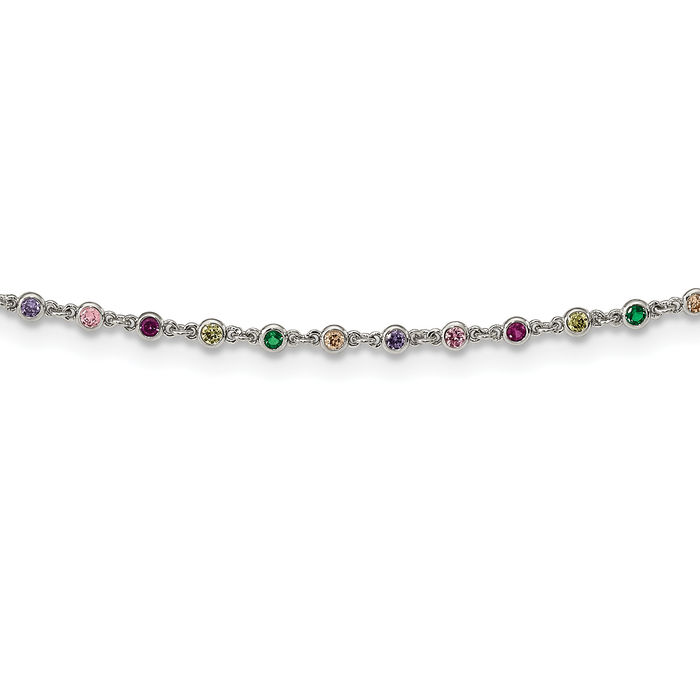 925 Sterling Silver Multi-color Cubic Zirconia CZ Neck Collar Neckwire Chain Cuff Choker Necklace