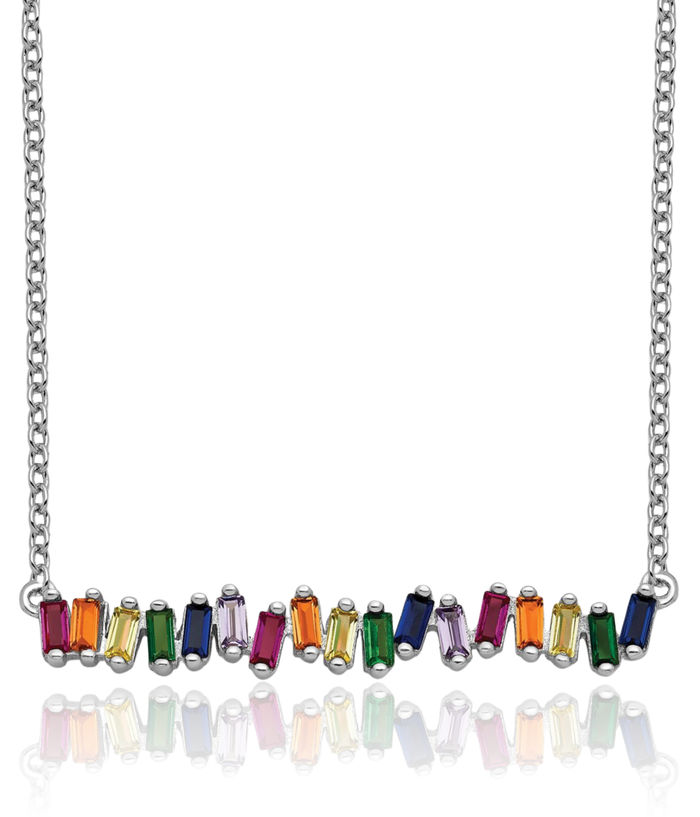 925 Sterling Silver Multi-color Cubic Zirconia CZ Bar Chain Necklace