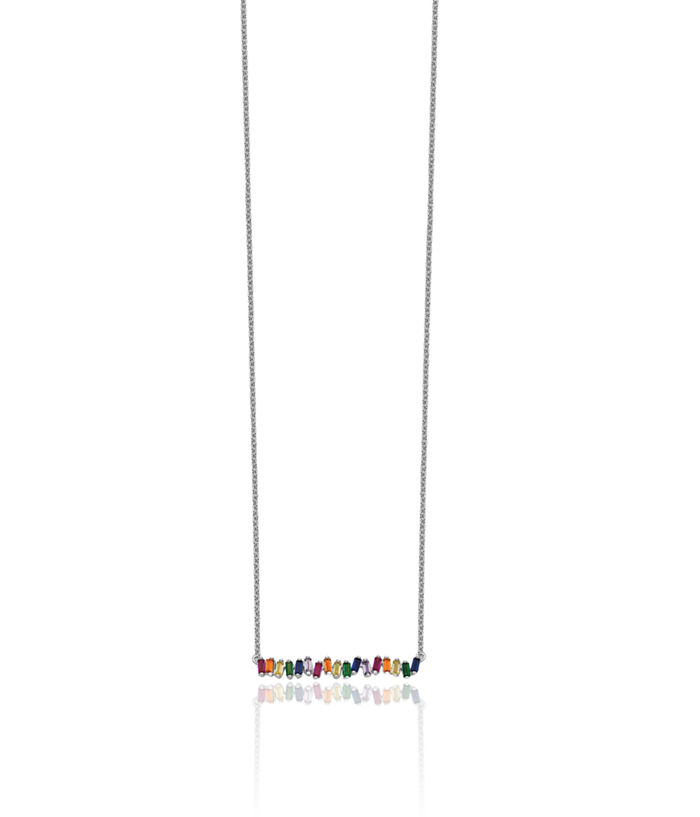 925 Sterling Silver Multi-color Cubic Zirconia CZ Bar Chain Necklace