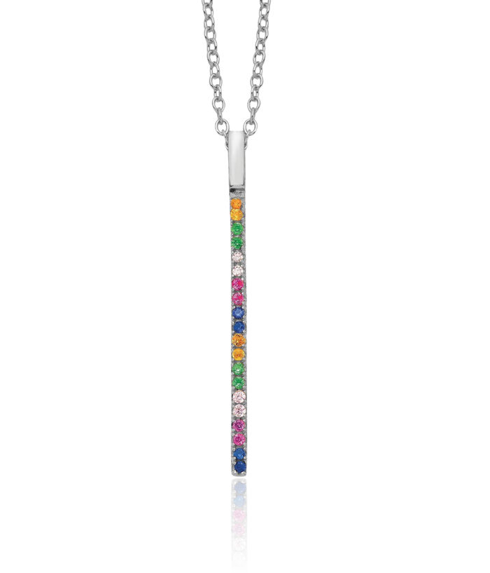 925 Sterling Silver Multi-color Cubic Zirconia CZ Bar Chain Necklace