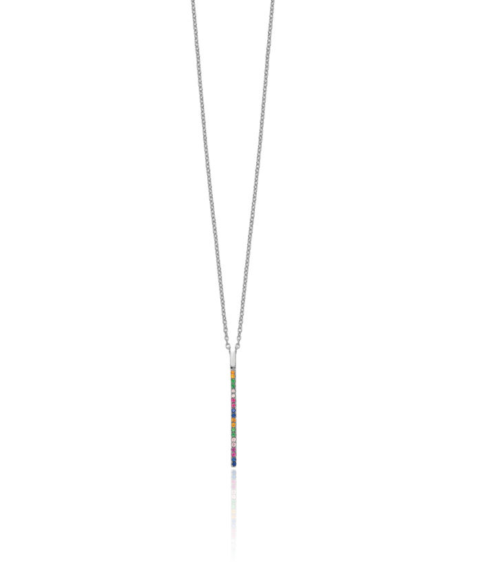 925 Sterling Silver Multi-color Cubic Zirconia CZ Bar Chain Necklace