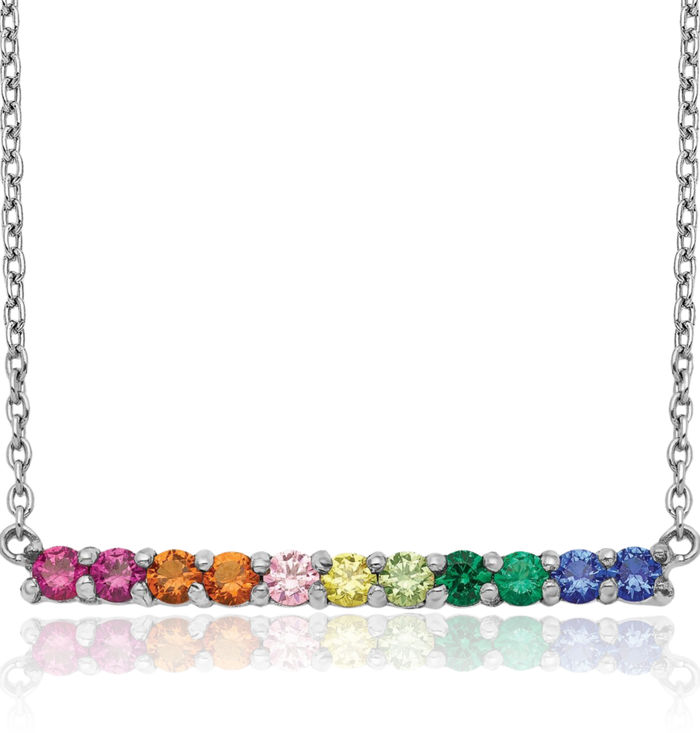 925 Sterling Silver Multi-color Cubic Zirconia CZ Bar Chain Necklace