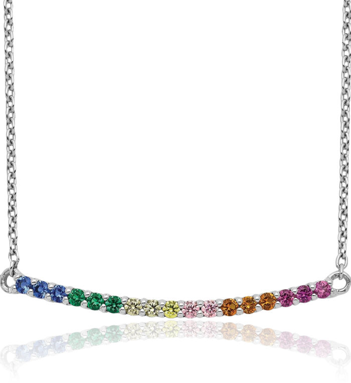 925 Sterling Silver Multi-color Cubic Zirconia CZ Bar Chain Necklace