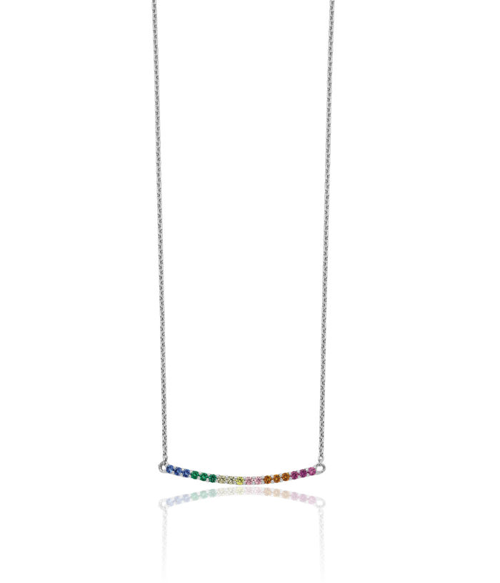 925 Sterling Silver Multi-color Cubic Zirconia CZ Bar Chain Necklace