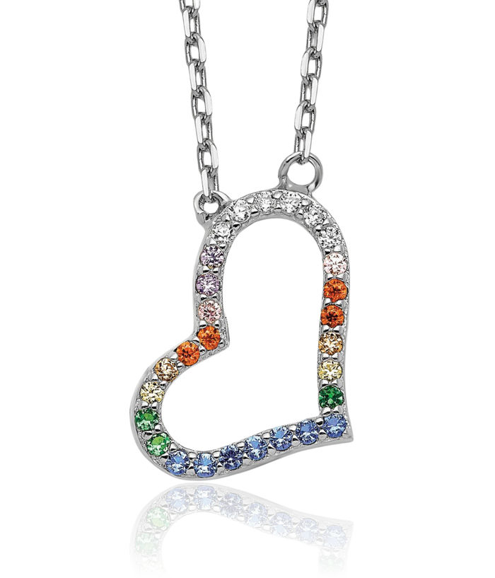 925 Sterling Silver Multi-color Cubic Zirconia CZ Heart Chain Necklace