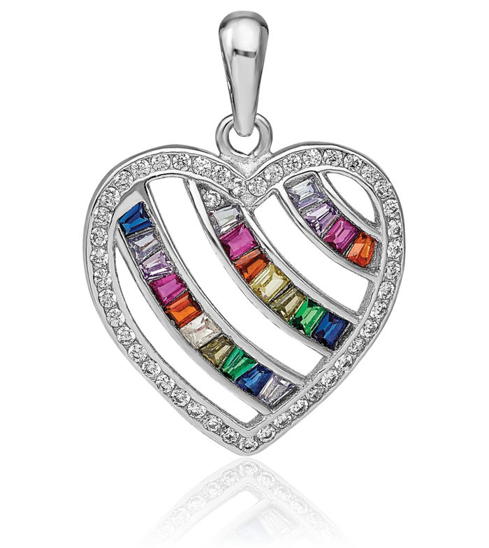 925 Sterling Silver Multi-color Cubic Zirconia CZ Heart Necklace Love Pendant Charm