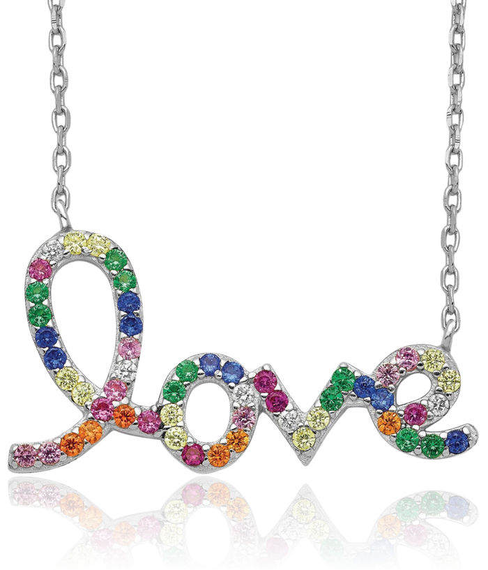 925 Sterling Silver Multi-color Cubic Zirconia CZ Love Chain Necklace