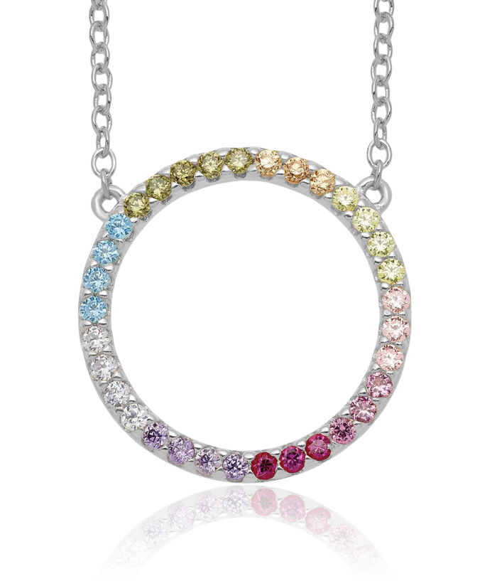 925 Sterling Silver Multi-color Cubic Zirconia CZ Circle Round Geometric Chain Necklace