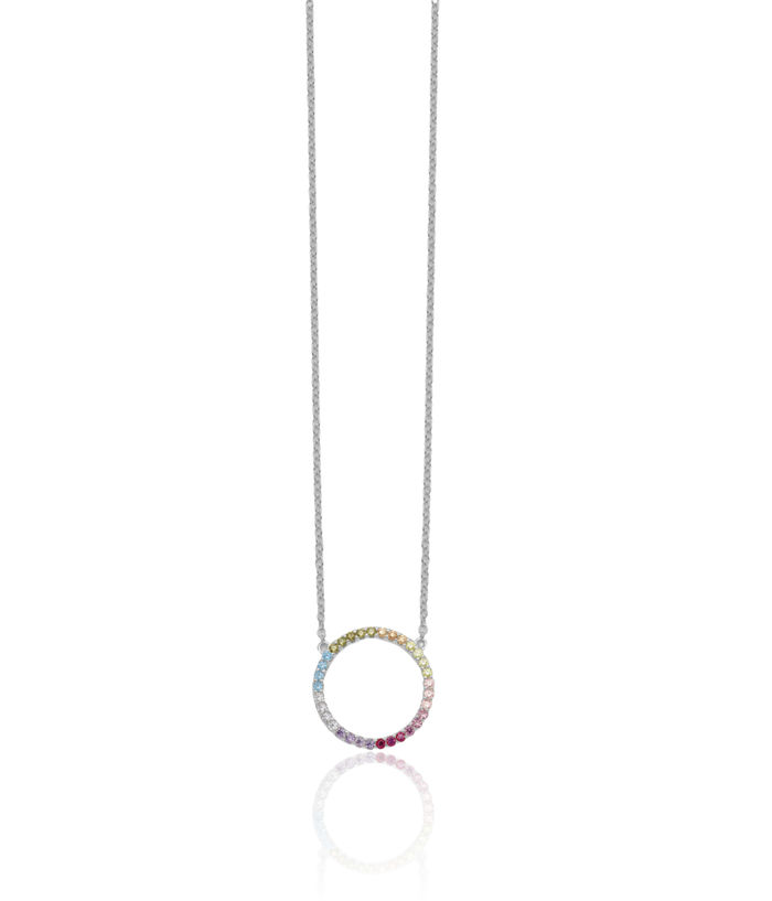 925 Sterling Silver Multi-color Cubic Zirconia CZ Circle Round Geometric Chain Necklace