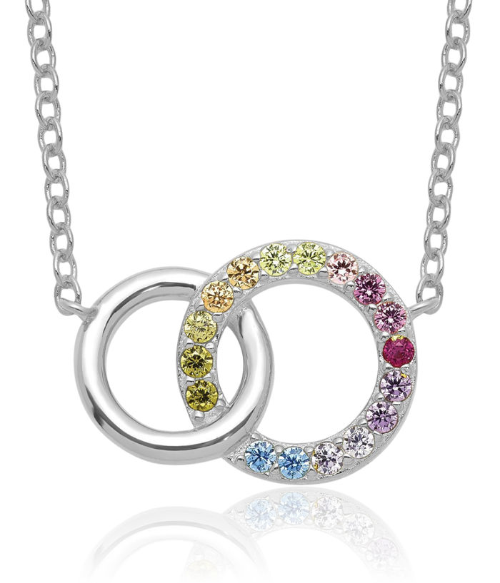 925 Sterling Silver Multi-color Cubic Zirconia CZ Circle Round Geometric Chain Necklace