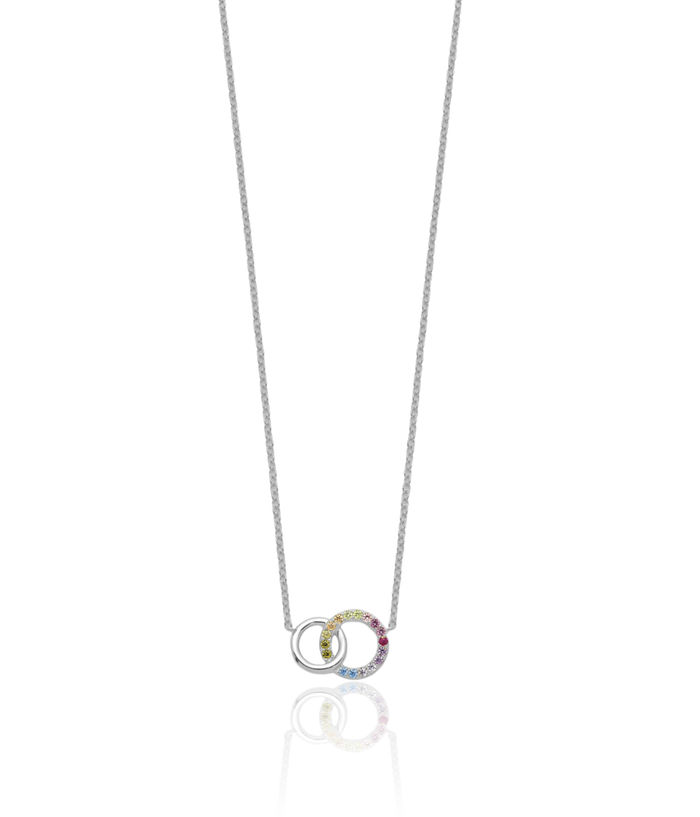 925 Sterling Silver Multi-color Cubic Zirconia CZ Circle Round Geometric Chain Necklace