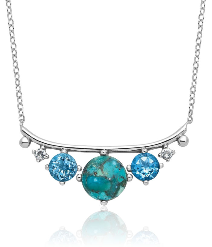 925 Sterling Silver Multi-color Cubic Zirconia CZ Blue Turquoise Necklace Chain
