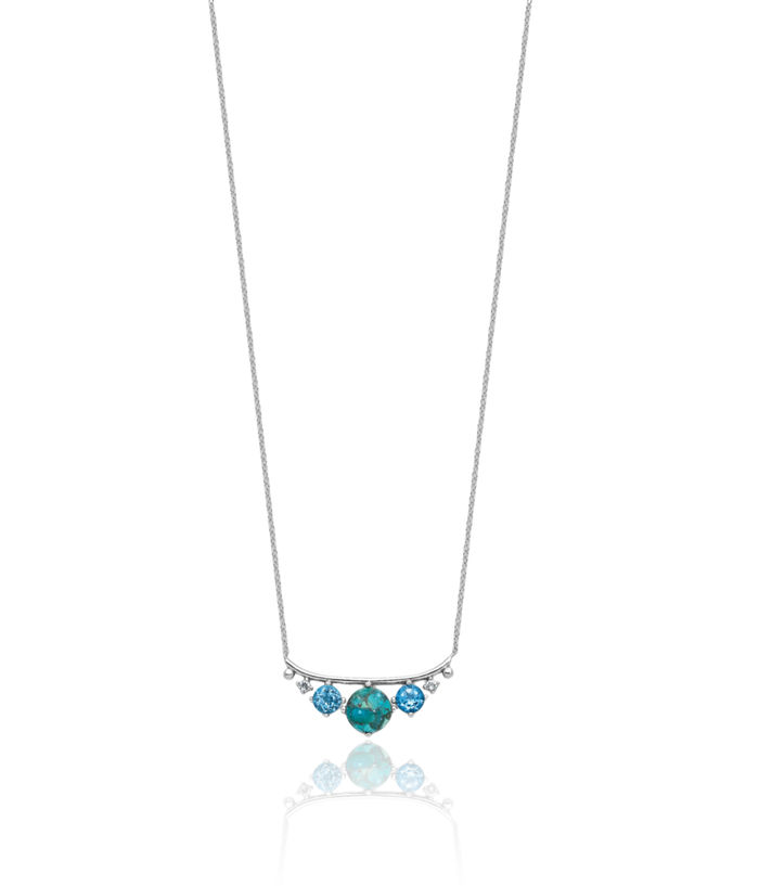 925 Sterling Silver Multi-color Cubic Zirconia CZ Blue Turquoise Necklace Chain