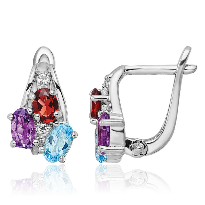 925 Sterling Silver Multi-color Gemstones Drop Dangle Earrings
