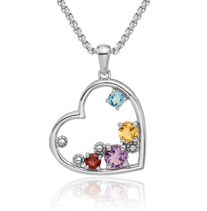 925 Sterling Silver Rainbow Multi-color Gemstone Heart Necklace Love Pendant Charm