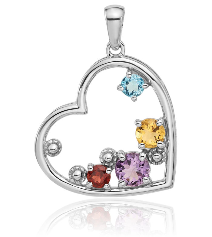 925 Sterling Silver Rainbow Multi-color Gemstone Heart Necklace Love Pendant Charm