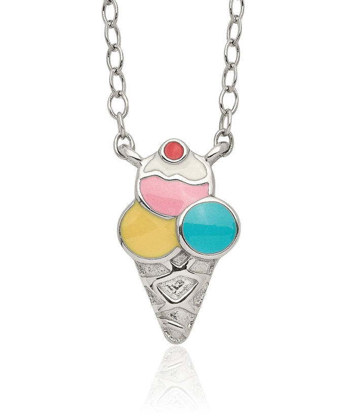 925 Sterling Silver Multi-color Ice Cream Cone Necklace Chain