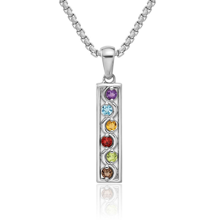 925 Sterling Silver Rainbow Multi-color Gemstone Necklace Chain Pendant Charm