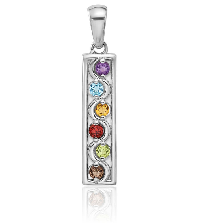 925 Sterling Silver Rainbow Multi-color Gemstone Necklace Chain Pendant Charm