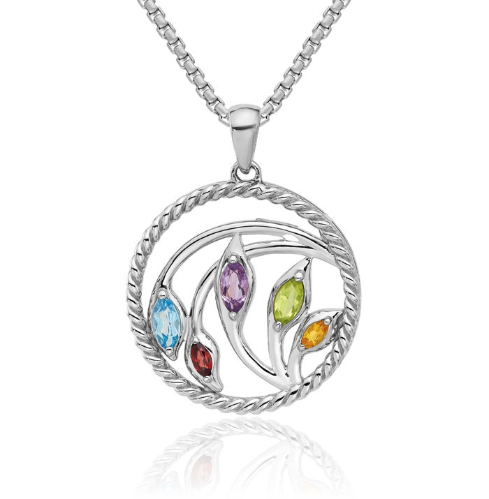 925 Sterling Silver Rainbow Multi-color Gemstone Necklace Chain Pendant Charm