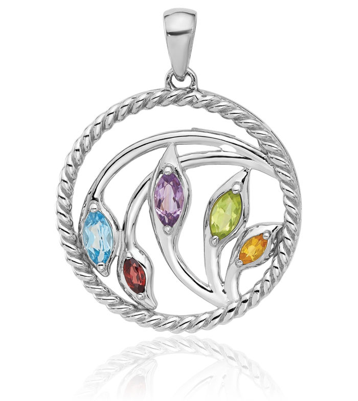 925 Sterling Silver Rainbow Multi-color Gemstone Necklace Chain Pendant Charm