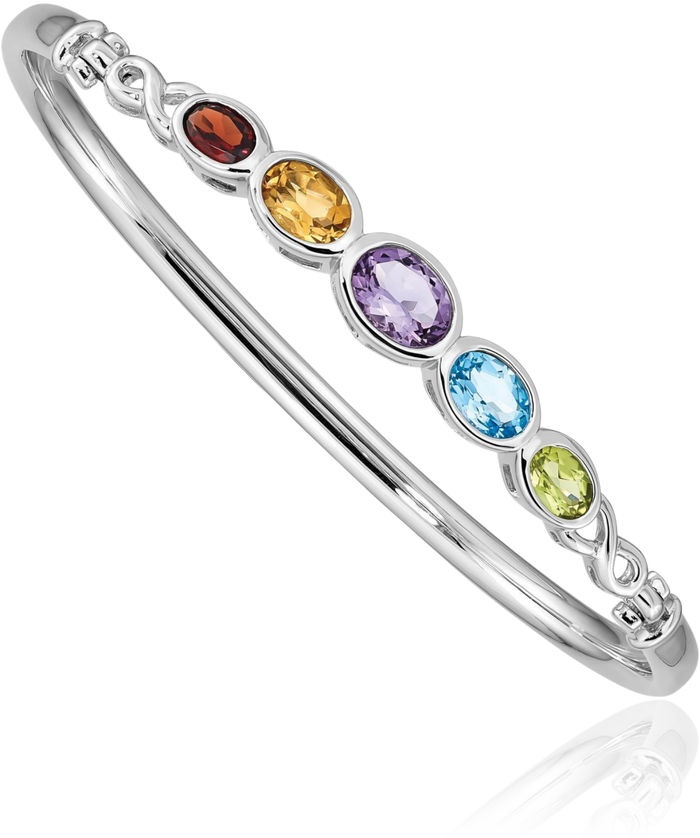 925 Sterling Silver Multi-color Rainbow Gemstone Bangle Bracelet