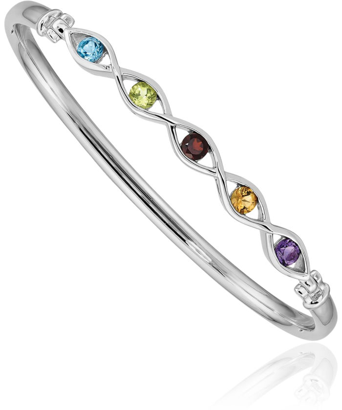 925 Sterling Silver Multi-color Rainbow Gemstone Bangle Bracelet