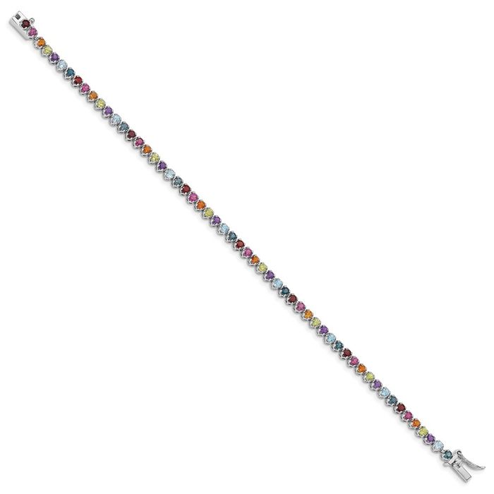 925 Sterling Silver Multi-color Rainbow Gemstone Tennis Bracelet