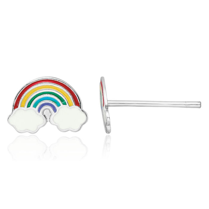 925 Sterling Silver Multi-color Rainbow Stud Earrings