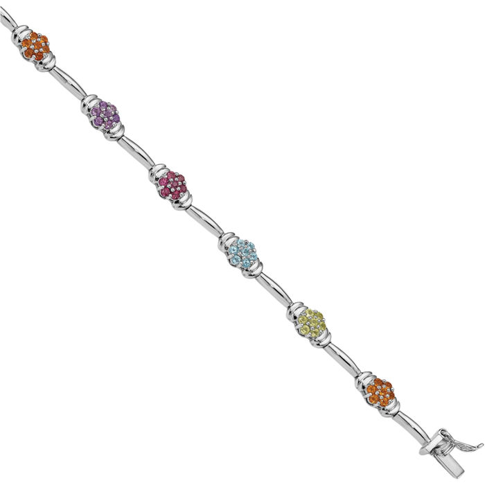 925 Sterling Silver Multi-color Rainbow Gemstone Tennis Bracelet