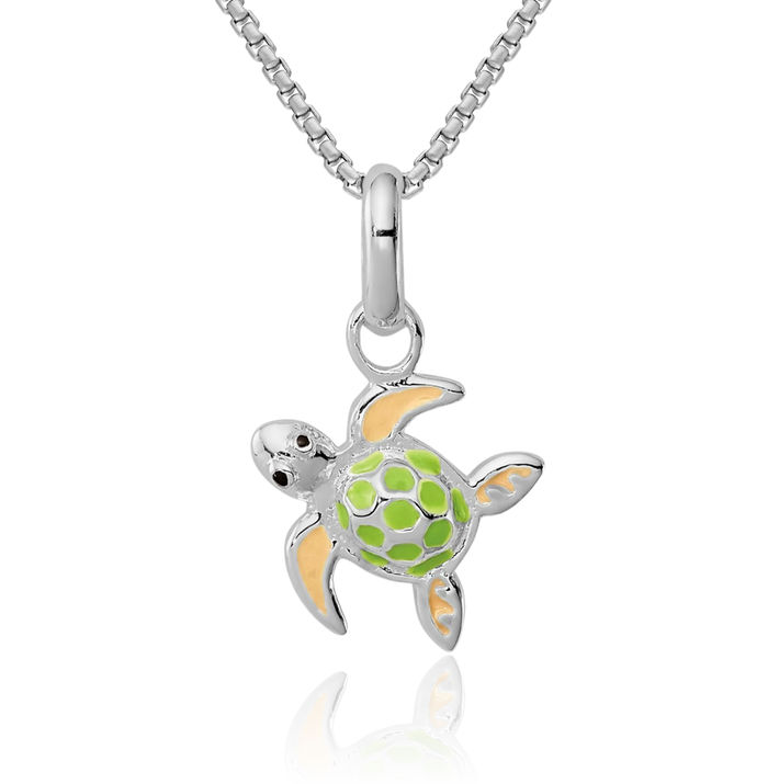 925 Sterling Silver Multi-color Sea Turtle Necklace Chain Pendant Charm