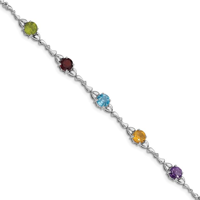 925 Sterling Silver Multi-color Rainbow Gemstone Diamond Tennis Bracelet