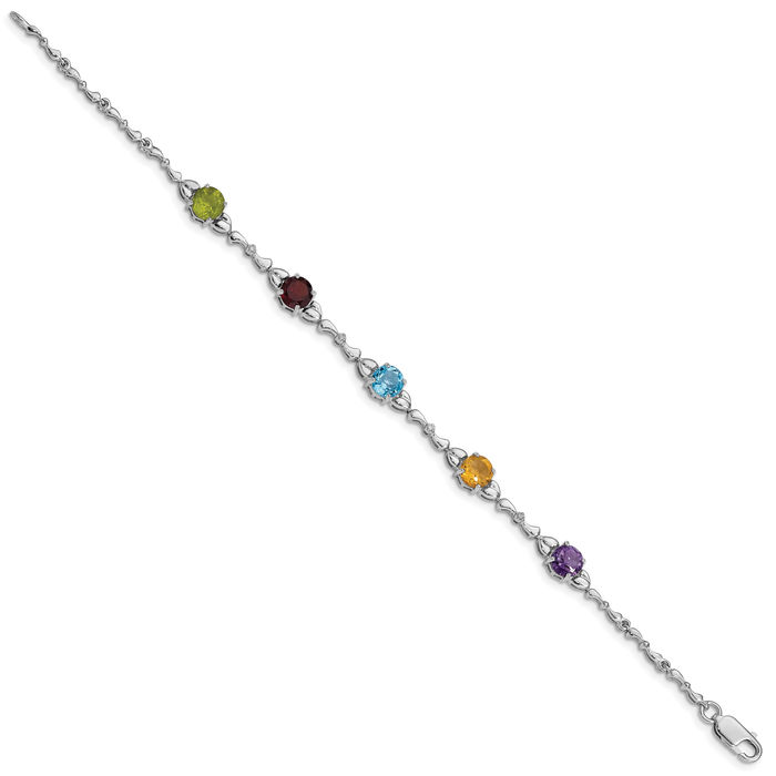 925 Sterling Silver Multi-color Rainbow Gemstone Diamond Tennis Bracelet