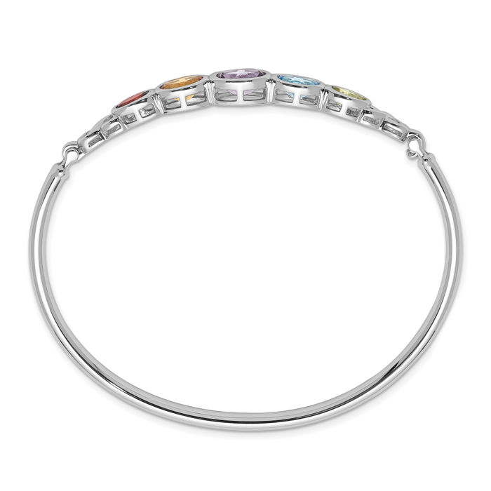 925 Sterling Silver Multi-color Rainbow Gemstone Bangle Bracelet