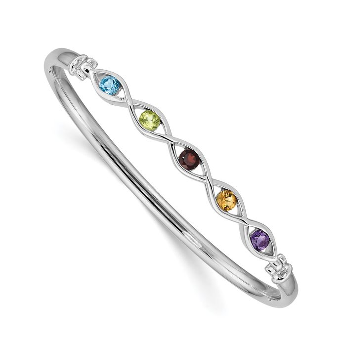 925 Sterling Silver Multi-color Rainbow Bangle Bracelet - Picture 8 of 12