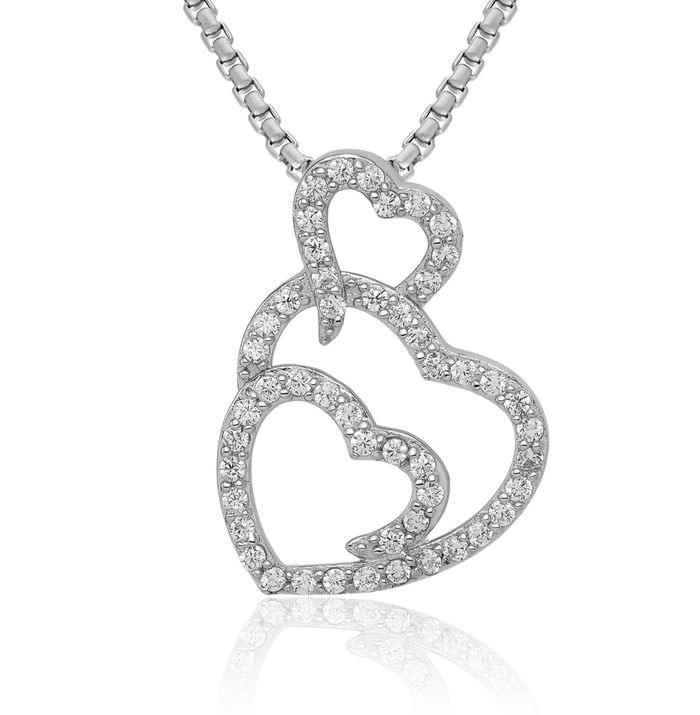 925 Sterling Silver Multi Heart Cubic Zirconia CZ Slide Necklace Chain Pendant Charm