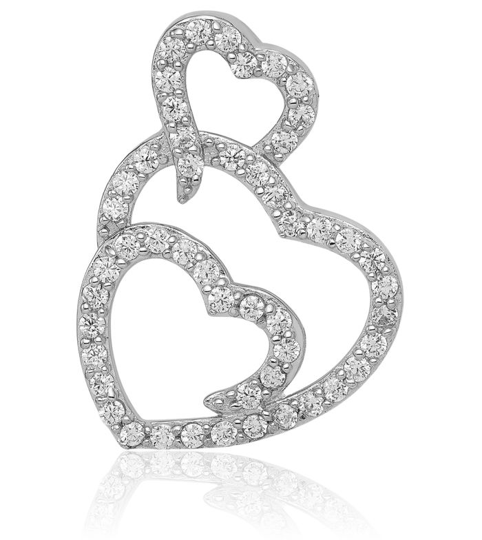 925 Sterling Silver Multi Heart Cubic Zirconia CZ Slide Necklace Chain Pendant Charm